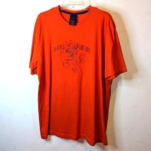 Vintage Tommy Hilfiger Orange T Shirt Stitched Lion Size Large Y2K